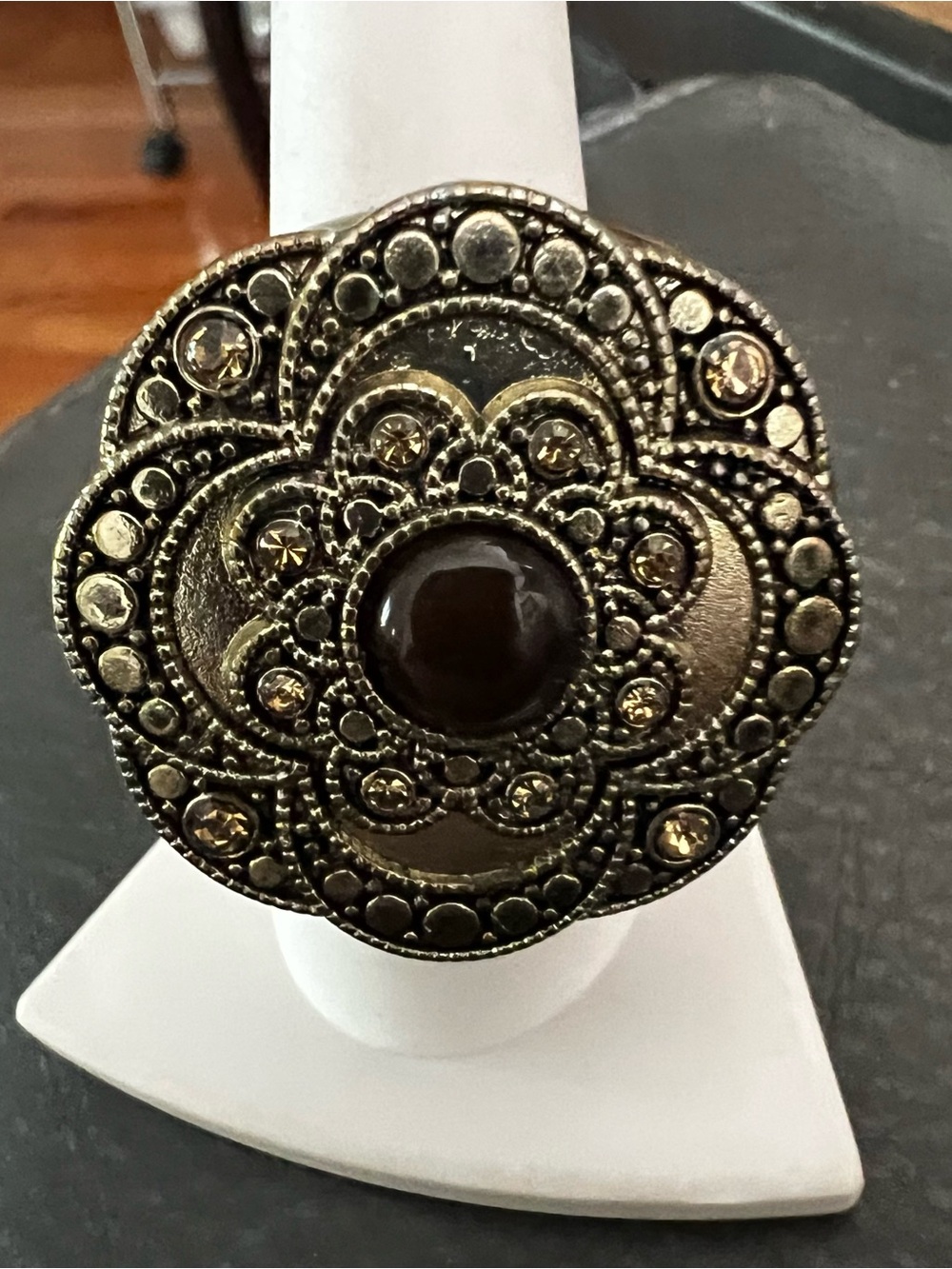 Vintage-Inspired Filigree Statement Ring in Antique Gold